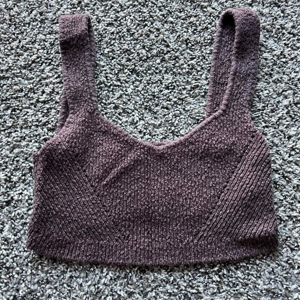 Urban Outfitters Crop Top Womens Medium Brown Knit Cropped Indie Grunge Blouse - Picture 1 of 6